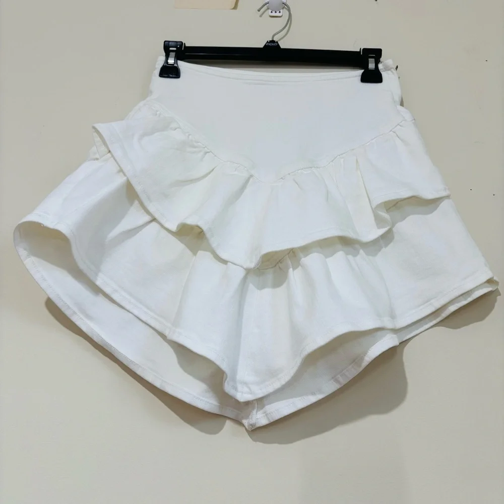 MOTHER Bright White The Ruffle Denim Mini Cowboy Preppy Skirt size 25